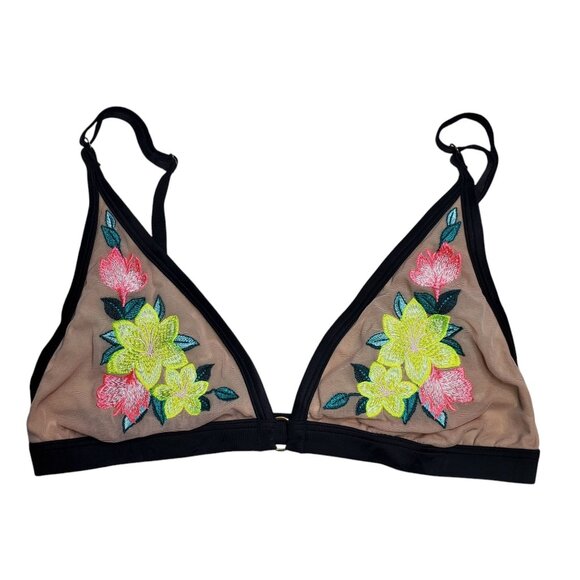 Victoria's Secret PINK Nude Embroidered Floral‎ Triangle Mesh Cup Bralette XS - Picture 1 of 4